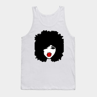 Black Afro Curly Girl Red Lips Tshirt Tank Top